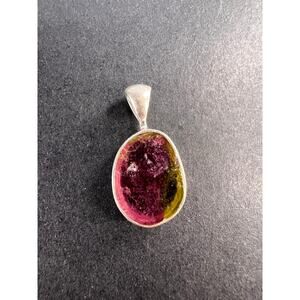 NEW Watermelon bi color tourmaline sterling silver pendant 1.42 grams
